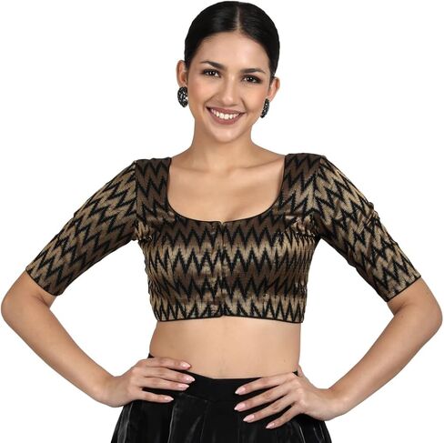 Women’s Indian Brocade Saree Blouse - Zigzag Banaras Brocade Blouse for Saree Readymade in Saudi Arabia
