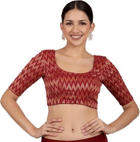 Women’s Indian Brocade Saree Blouse - Zigzag Banaras Brocade Blouse for Saree Readymade in Saudi Arabia