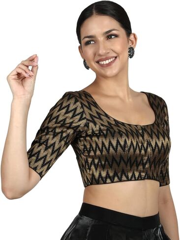 Women’s Indian Brocade Saree Blouse - Zigzag Banaras Brocade Blouse for Saree Readymade in Saudi Arabia