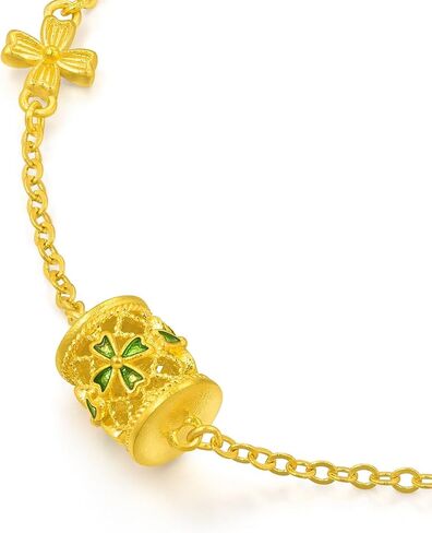 سوار CHOW SANG SANG 999 من الذهب عيار 24 قيراط MINTYGREEN Lucky Four Leaf Dainty للنساء مقاس 18 سم 95568B السعر حسب الوزن تقريبًا. 3.74 جرام ذهب in Kuwait
