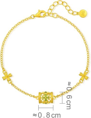 سوار CHOW SANG SANG 999 من الذهب عيار 24 قيراط MINTYGREEN Lucky Four Leaf Dainty للنساء مقاس 18 سم 95568B السعر حسب الوزن تقريبًا. 3.74 جرام ذهب in Kuwait