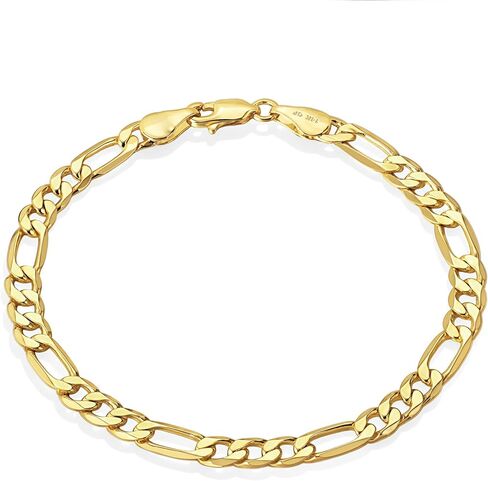 14K Gold Figaro Chain Bracelet for Women & Men, Classic Italian 3+1 Link Bracelet, 3mm/5mm Fine Jewelry, Hypoallergenic Non Tarnish Pulsera de Oro 14K para Mujer, 6.5–8.5 Inch in Saudi Arabia