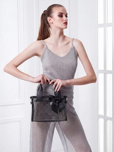 Aliceset Clear Bow Tote Bag for Stadium Events Women Clear Bag with Detachable Strap Stadium Approved PVC Small Bags Transparent Waterproof Crossbody Bags for Sports Concerts Concert in Kuwait