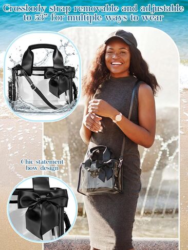 Aliceset Clear Bow Tote Bag for Stadium Events Women Clear Bag with Detachable Strap Stadium Approved PVC Small Bags Transparent Waterproof Crossbody Bags for Sports Concerts Concert in Kuwait