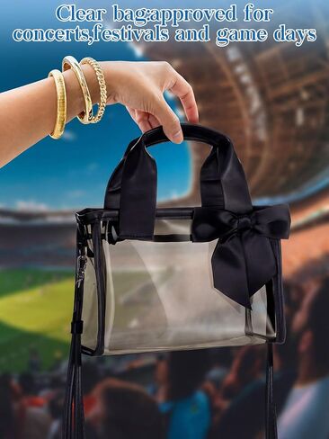 Aliceset Clear Bow Tote Bag for Stadium Events Women Clear Bag with Detachable Strap Stadium Approved PVC Small Bags Transparent Waterproof Crossbody Bags for Sports Concerts Concert in Kuwait