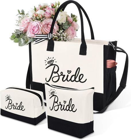 HOMIEE 3PCS Canvas Tote Bag, Bride Gifts for Bridal Shower Wedding Bachelorette Party Engagement Honeymoon in Saudi Arabia