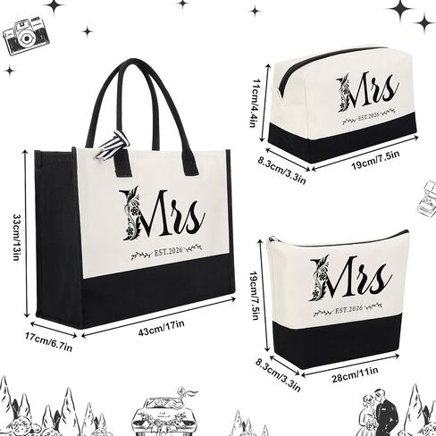 HOMIEE 3PCS Canvas Tote Bag, Bride Gifts for Bridal Shower Wedding Bachelorette Party Engagement Honeymoon in Saudi Arabia
