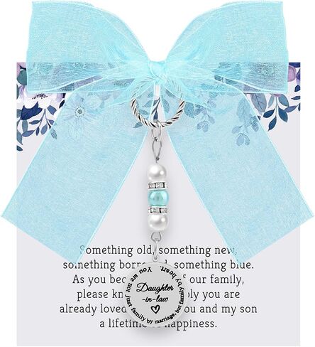 Oubaka Something Blue Gift for Daughter in Law, Bridal Bouquet Charm for Bride Daughter in Law Wedding Gift Blue Wedding Charm from Mother In Laws for Bride Bouquet Charms Clasp From Mother In Laws in Kuwait