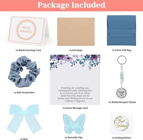 Oubaka Something Blue Gift for Daughter in Law, Bridal Bouquet Charm for Bride Daughter in Law Wedding Gift Blue Wedding Charm from Mother In Laws for Bride Bouquet Charms Clasp From Mother In Laws in Kuwait