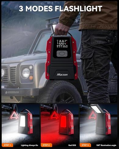Jump Starter with Air Compressor-1500A Portable Car Battery Charger(Up to 7.5L Gas/5.5L Diesel),12V Jumper Box 150PSI Auto Tire Inflator with Jumper Cable, USB Charge, DC Output and Flashlight in Saudi Arabia