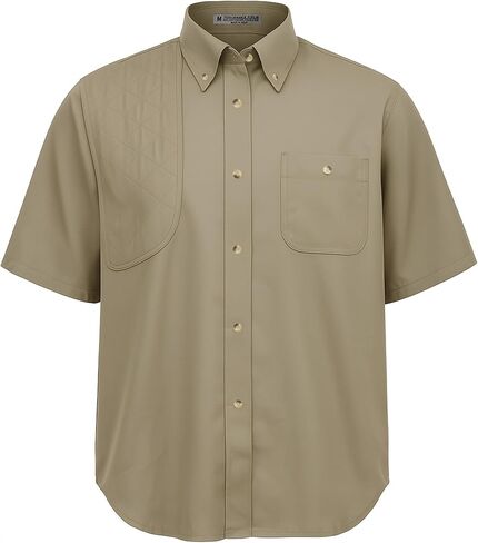 Men’s Short Sleeve Hunting Shirt Khaki Button Down with Left or Right Shooter Shoulder Patch & Pocket – Outdoor Shooting Wear (Large, Khaki/Right Hand Patch) in Kuwait