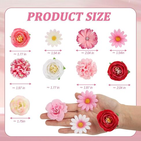 ATTGREAT Fake Flowers Heads Bulk 66PCS Small Silk Flower Heads Mini Artificial Daisy Roses Buds 3D Faux Floral Accessories for Crafts DIY Hair Cake Wedding Party Home Decoration, Pink in Saudi Arabia