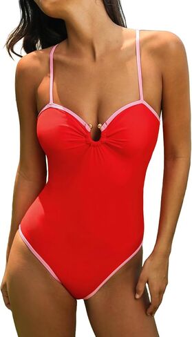 CUPSHE Women's One Piece Swimsuit Sweetheart O Ring Adjustable Straps Back Hook Cut Out Swimwear in Kuwait