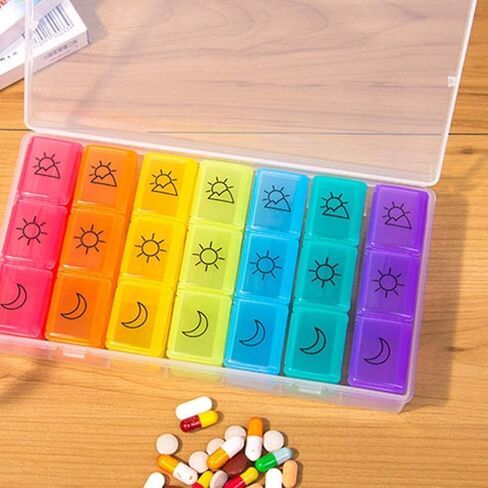 Weekly Pill Organizer 3 Times a Day, 7 Day Medicine Planner with 21 Compartments, Large Vitamin and Medication Organizer Box for Pills and Supplements（Pattern Design） in Kuwait