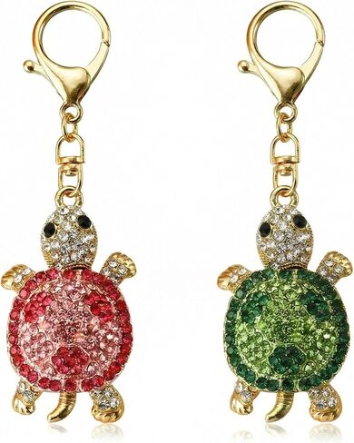 2Pcs Turtle Keychain Crystal Bag Charm for Girls and Women Bling Rhinestone Keychains with Pendant and Dangling Chain, Purse Charms for Handbags Beach Key Ring for Purses and Keys in Saudi Arabia