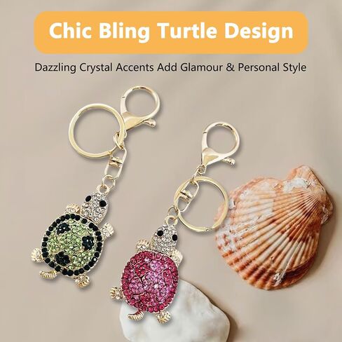 2Pcs Turtle Keychain Crystal Bag Charm for Girls and Women Bling Rhinestone Keychains with Pendant and Dangling Chain, Purse Charms for Handbags Beach Key Ring for Purses and Keys in Saudi Arabia