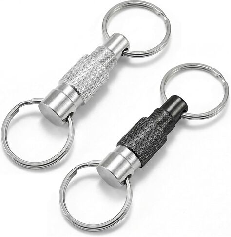 2 Pack Quick Release Keychain with Detachable Split Rings, Metal Pull Apart Key Ring Connector with 360° Swivel for Car Keys, Bags & EDC Accessories(Black & Silver) in Saudi Arabia