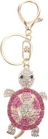 Turtle Keychain Rhinestone Bag Charm, Gold Alloy Metal Colorful Crystals Built-in Mirror, Car Keys Holder Purse Pendant Women Girls Gift in Kuwait