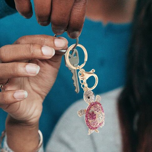 Turtle Keychain Rhinestone Bag Charm, Gold Alloy Metal Colorful Crystals Built-in Mirror, Car Keys Holder Purse Pendant Women Girls Gift in Kuwait