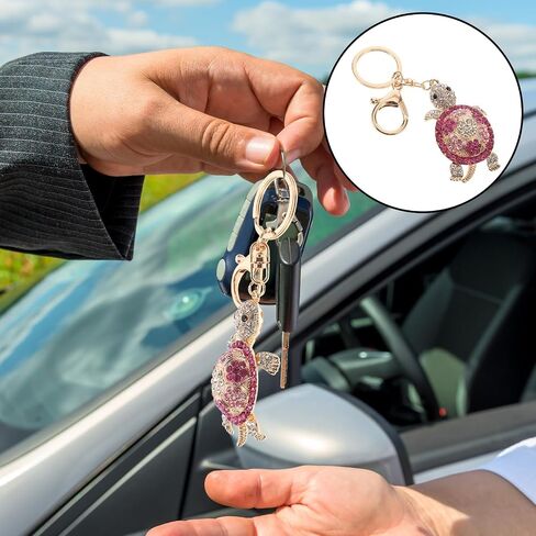 Turtle Keychain Rhinestone Bag Charm, Gold Alloy Metal Colorful Crystals Built-in Mirror, Car Keys Holder Purse Pendant Women Girls Gift in Kuwait