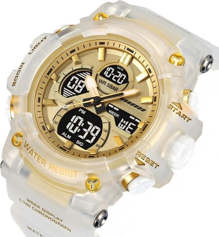 findtime Men's Military Tactical Watches for Men Big Face Large Dual Analog Digital Display Sports Outdoor Durable Rugged White Wristwatch with LED Backlight Waterproof in Kuwait