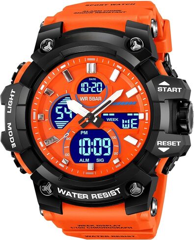findtime Men's Military Tactical Watches for Men Big Face Large Dual Analog Digital Display Sports Outdoor Durable Rugged White Wristwatch with LED Backlight Waterproof in Kuwait