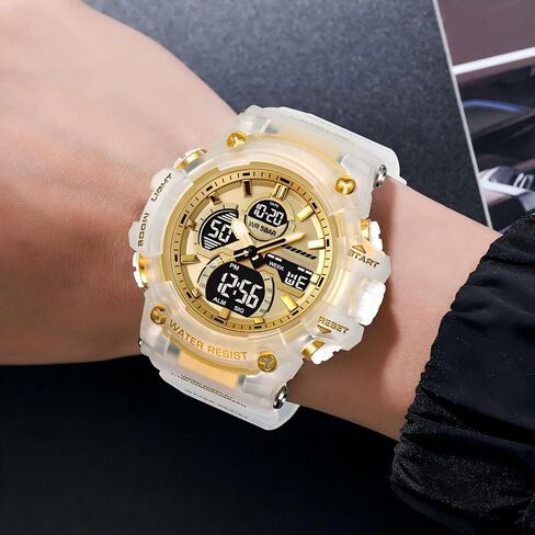 findtime Men's Military Tactical Watches for Men Big Face Large Dual Analog Digital Display Sports Outdoor Durable Rugged White Wristwatch with LED Backlight Waterproof in Kuwait