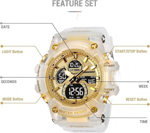 findtime Men's Military Tactical Watches for Men Big Face Large Dual Analog Digital Display Sports Outdoor Durable Rugged White Wristwatch with LED Backlight Waterproof in Kuwait