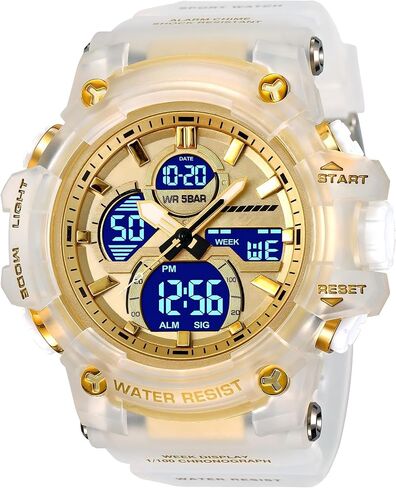 findtime Men's Military Tactical Watches for Men Big Face Large Dual Analog Digital Display Sports Outdoor Durable Rugged White Wristwatch with LED Backlight Waterproof in Kuwait