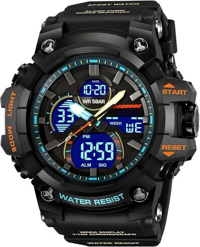 findtime Men's Military Tactical Watches for Men Big Face Large Dual Analog Digital Display Sports Outdoor Durable Rugged White Wristwatch with LED Backlight Waterproof in Kuwait