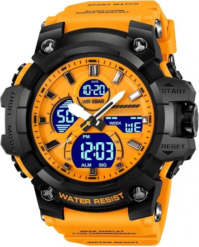 findtime Men's Military Tactical Watches for Men Big Face Large Dual Analog Digital Display Sports Outdoor Durable Rugged White Wristwatch with LED Backlight Waterproof in Kuwait