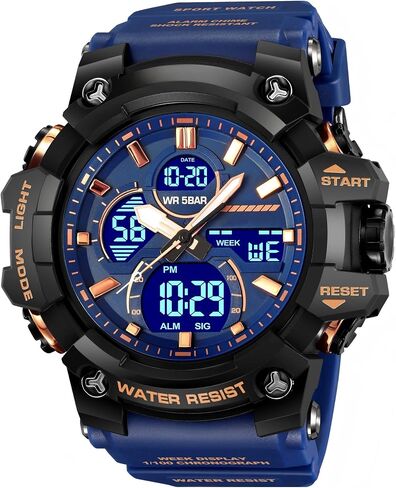 findtime Men's Military Tactical Watches for Men Big Face Large Dual Analog Digital Display Sports Outdoor Durable Rugged White Wristwatch with LED Backlight Waterproof in Kuwait
