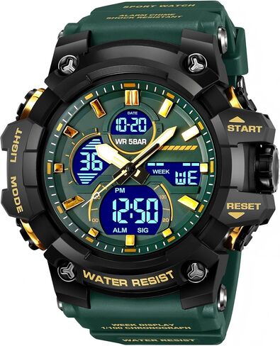 findtime Men's Military Tactical Watches for Men Big Face Large Dual Analog Digital Display Sports Outdoor Durable Rugged White Wristwatch with LED Backlight Waterproof in Kuwait