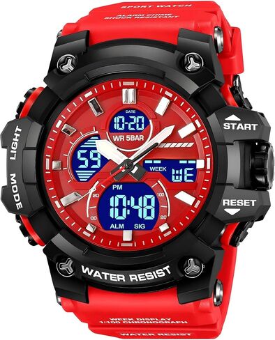 findtime Men's Military Tactical Watches for Men Big Face Large Dual Analog Digital Display Sports Outdoor Durable Rugged White Wristwatch with LED Backlight Waterproof in Kuwait