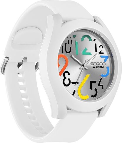 Gosasa Mens Analog Quartz Watch Creative Colorful Removable 5ATM Waterproof Sports Wristwatch Minimalist Luminous Analog Watch with Silicone Strap in Kuwait