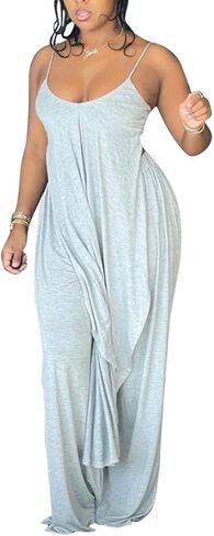 Women Casual 2 Piece Outfits Solid Cami Top Wide Leg Pants Sets Loose Irregular Asymmetric Lounge Set in Saudi Arabia