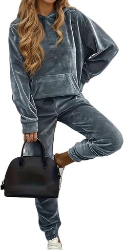 Velour Tracksuits for Women 2 Piece Velvet Lounge Sets Jogging Hoodie Sweatsuits Soft Sports Leisure Jogger Outfit in Saudi Arabia