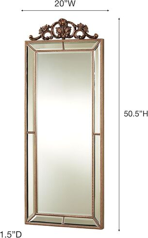 Felix Wall Mirror | Rectangular Beveled Glass with Light Bronze Finish | Resin Bead Trim, Acanthus Leaves, Scrolls, and Rose Motifs | Elegant Classic Traditional | Vertical Home Decor | 50 Inches in Kuwait