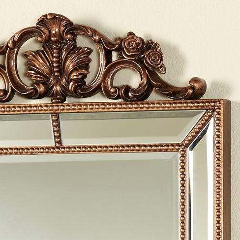 Felix Wall Mirror | Rectangular Beveled Glass with Light Bronze Finish | Resin Bead Trim, Acanthus Leaves, Scrolls, and Rose Motifs | Elegant Classic Traditional | Vertical Home Decor | 50 Inches in Kuwait