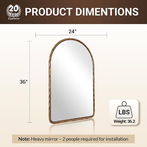 ANDY STAR Hand-Forged Gold Arched Bathroom Mirror for Wall, 24x36 Inch Vintage Solid Steel Metal Frame Bathroom Vanity Mirror, Antique Arch Wall Mirror, Hangs Vertically in Saudi Arabia