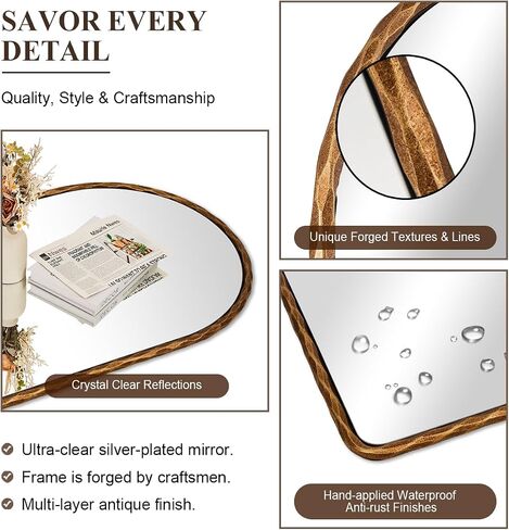 ANDY STAR Hand-Forged Gold Arched Bathroom Mirror for Wall, 24x36 Inch Vintage Solid Steel Metal Frame Bathroom Vanity Mirror, Antique Arch Wall Mirror, Hangs Vertically in Saudi Arabia