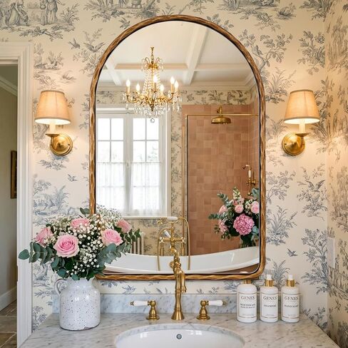 ANDY STAR Hand-Forged Gold Arched Bathroom Mirror for Wall, 24x36 Inch Vintage Solid Steel Metal Frame Bathroom Vanity Mirror, Antique Arch Wall Mirror, Hangs Vertically in Saudi Arabia