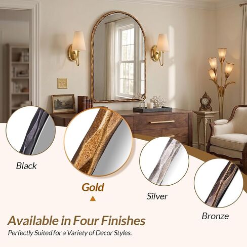ANDY STAR Hand-Forged Gold Arched Bathroom Mirror for Wall, 24x36 Inch Vintage Solid Steel Metal Frame Bathroom Vanity Mirror, Antique Arch Wall Mirror, Hangs Vertically in Saudi Arabia