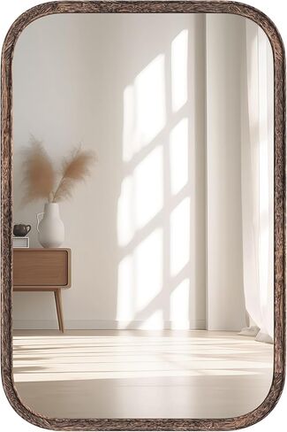 Acovy 24x36 Inch Solid Wood Framed Mirror Bathroom Mirror Tempered Glass for Wall Mounted, Rustic Wood Frame Wall Mirror Decorative for Living Room Bedroom Vanity Entryway in Saudi Arabia