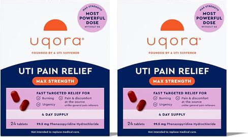 Uqora UTI Pain Relief Max Strength - Maximum OTC Strength Phenazopyridine HCl Tablets - Fast, Targeted Relief for Pain, Burning & Urgency - 24 Tablets in Saudi Arabia