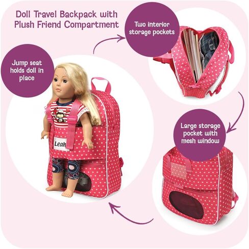 Badger Basket Doll Travel Backpack - Star Design Toy Carrier Bag Includes Plush Pet Pocket Adjustable Straps Storage Pockets Pretend Play Accessories - Fits 14.5 to 18 Inch Dolls - Pink in Kuwait