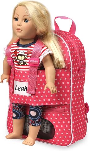Badger Basket Doll Travel Backpack - Star Design Toy Carrier Bag Includes Plush Pet Pocket Adjustable Straps Storage Pockets Pretend Play Accessories - Fits 14.5 to 18 Inch Dolls - Pink in Kuwait