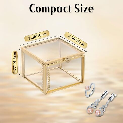 MYFULLY Vintage Gold Glass Jewelry Box, 2.36"x 2.36"x 1.77" Small Square Lidded Keepsake & Trinket Box for Rings, Earrings, Bracelets, Cards, Home and Vanity Display in Saudi Arabia