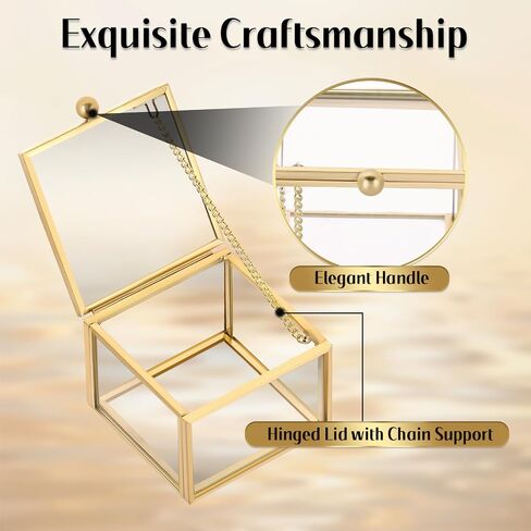 MYFULLY Vintage Gold Glass Jewelry Box, 2.36"x 2.36"x 1.77" Small Square Lidded Keepsake & Trinket Box for Rings, Earrings, Bracelets, Cards, Home and Vanity Display in Saudi Arabia