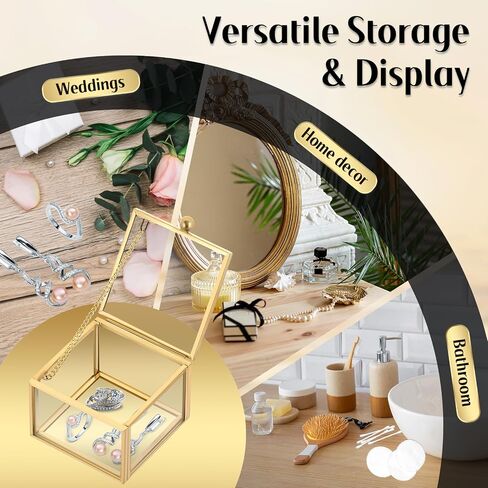 MYFULLY Vintage Gold Glass Jewelry Box, 2.36"x 2.36"x 1.77" Small Square Lidded Keepsake & Trinket Box for Rings, Earrings, Bracelets, Cards, Home and Vanity Display in Saudi Arabia
